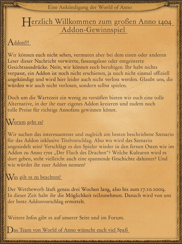 World of Anno - Addon Gewinnspiel